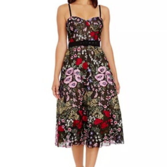 Dress The Population Black Rouge Carlita Floral Midi-Dress *Less Belt* - Picture 1 of 4